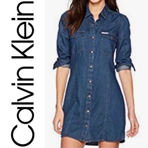 Calvin Klein Jeans Dresses & Skirts - 32. Calvin Klein Jeans Full Snap Long Sleeve Denim Dress